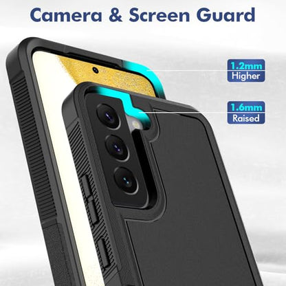for Samsung Galaxy S22 Case: Dual Layer Protective Heavy Duty Cell Phone Cover Shockproof Rugged with Screen Protector - Military Protection Bumper Tough - Samsung Galaxy S22 5G 2022, 6.1 inch, Black - color: Black (PC) + Black (TPU)