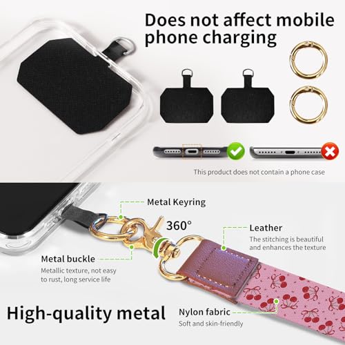 Phone Lanyard Crossbody Wrist Strap, Universal Adjustable Neck Strap for Phone Case Keys ID Badges, Travel Essential - color: Pink Red Cherry
