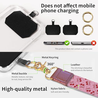 Phone Lanyard Crossbody Wrist Strap, Universal Adjustable Neck Strap for Phone Case Keys ID Badges, Travel Essential - color: Pink Red Cherry