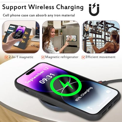 for Wallet Case Compatible with iPhone 14 Pro Max,Multi-Function Detachable 2 in 1 Magnetic iPhone 14 Pro Max Case Wallet,Flip Strap Zipper Card Holder Phone Case with Shoulder Straps (Black) - color: Black, size: iPhone 14 pro max