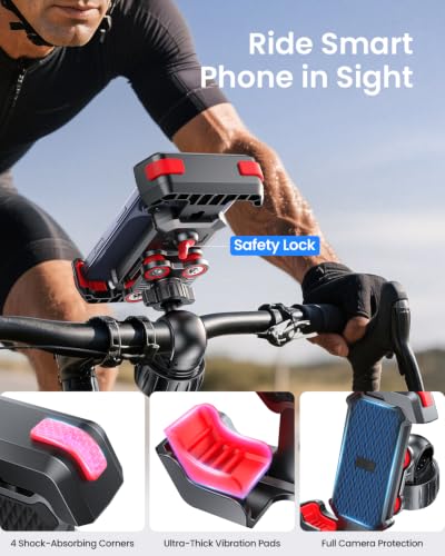 LOXP Anti-Shake Motorcycle Phone Holder with 2026 Dual Vibration Dampener - color: Red