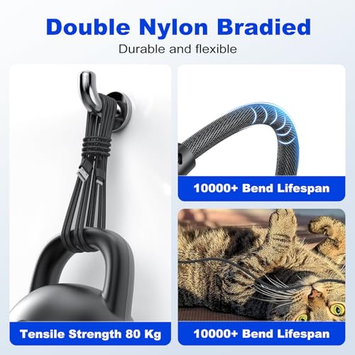 26FT/8M Extra Long iPhone Charger Cord [Apple MFi Certified] Braided iPhone Charger Fast Charging USB to Lightning Cable for iPhone 14/13/12/11, iPad (Black)