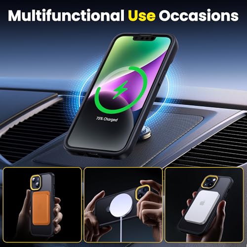 Supdeal Magnetic Stand Case for iPhone 13/14, [360° Rotating Invisible Kickstand] [Compatible with Mag Safe] [Military Grade Protection] Ring Magnet Holder Matte Phone Cover, 6.1'', Black - color: Black, size: iPhone 13/14