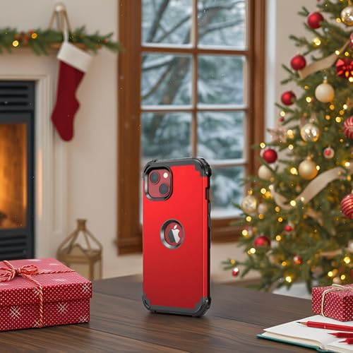 IDweel for iPhone 15 Case with Tempered Glass Screen Protector, 3 in 1 Shockproof Slim Hybrid Heavy Duty Hard PC Cover Soft Silicone Bumper Full Body Case,Red - color: Red