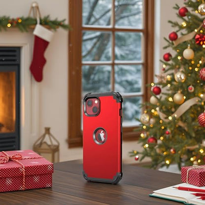 IDweel for iPhone 15 Case with Tempered Glass Screen Protector, 3 in 1 Shockproof Slim Hybrid Heavy Duty Hard PC Cover Soft Silicone Bumper Full Body Case,Red - color: Red
