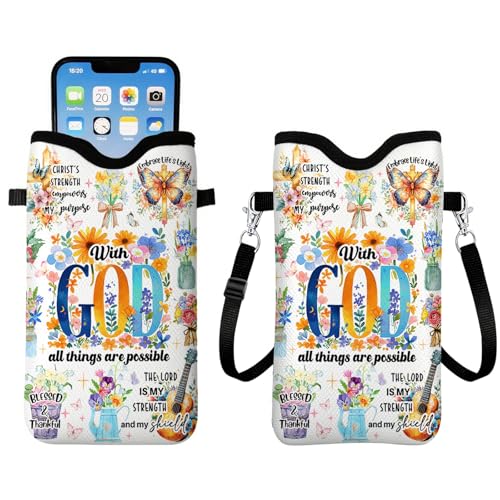 Christ Neoprene Cell Phone Sleeve Pouch Case Bag for Women Girls, Lightweight Sleeve with Crossbody Strap Neck Lanyard, God Cell Phone Bag Gifts for Christmas Birthday 7.1 X 3.9 inch - color: God