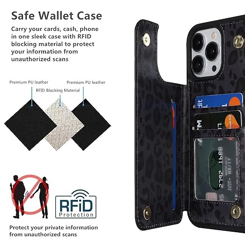 iCoverCase Compatible with iPhone 13 Pro Case with Card Holder, Wallet Phone Case for Women Men RFID Blocking PU Leather Protective Case 6.1 Inch (Black Leopard) - color: Black Leopard