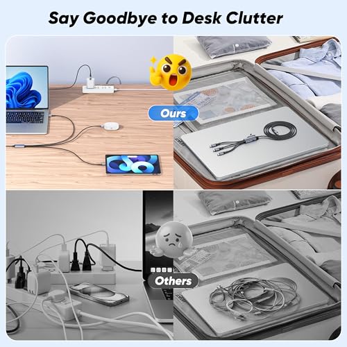 USB C to USB C 3 in 1 Multi Charging Cable 5FT, 100W Max Fast Charge USB C Splitter Charging Cable with 3 Type C Ports for iPhone 17/16/15 Series, Samsung Galaxy S25, iPad, MacBook Air/Pro, Lenovo