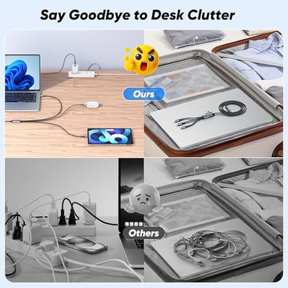 USB C to USB C 3 in 1 Multi Charging Cable 5FT, 100W Max Fast Charge USB C Splitter Charging Cable with 3 Type C Ports for iPhone 17/16/15 Series, Samsung Galaxy S25, iPad, MacBook Air/Pro, Lenovo