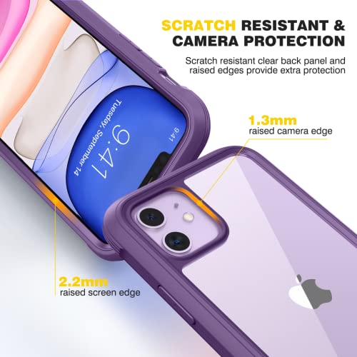 Diaclara Compatible with iPhone 11 Case, Full Body Rugged with Built-in Touch Sensitive Anti-Scratch Screen Protector, Soft TPU Bumper Case Clear Compatible with iPhone 11 6.1" (Purple and Clear) - color: Deep Purple, size: iPhone 11