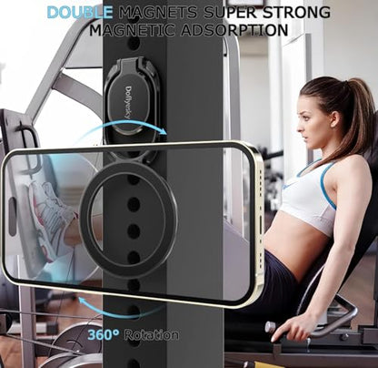 Doflyesky Magnetic Phone Ring Holder for Magsafe Phone Grip, Double-Sided Magnetics Adjustable Gym Finger Ring Grip Kickstand, Removable Phone Grip, for iPhone, iPad and Smartphones(Brown) - color: Brown