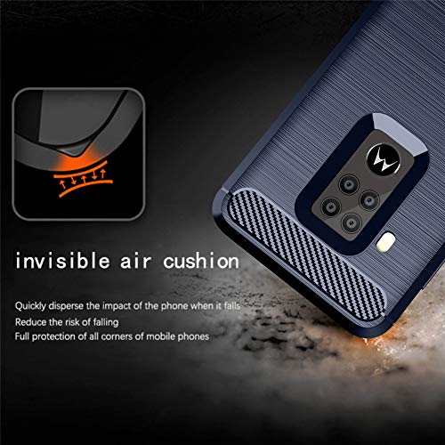 Phone Case for Moto One Zoom with Tempered Glass Screen Protector Cover Film and Cell Accessories Slim Thin Silicone Soft TPU Full Body Motorola P40 Note 1Zoom 1 Pro XT2010-1 Women Men Cases Navy Blue