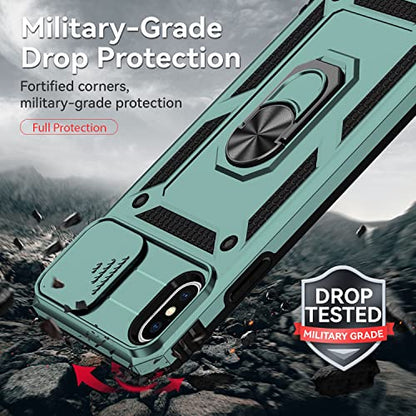 for iPhone XS Max Case with Camera Lens Cover Screen Protector, Dual Layer Military Grade Drop Protection Magnetic Ring Holder Kickstand Protective Phone Case for iPhone XS Max 6.5 inch (Dark Green) - color: Dark Green Military-Grade 2nd gen
