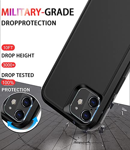 Diverbox for iPhone 12 case [Shockproof] [Dropproof] [Tempered Glass Screen Protector],Heavy Duty Protection Phone Case Cover for Apple iPhone 12 (12-Black-3in1) - color: Black-3in1