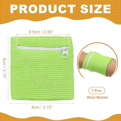 Wrist Wallet Wristband with Zipper, Cotton Wrist SweatBands Sports Absorb Sweat - color: Fruit Green