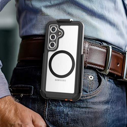Encased Waterproof Case for Samsung Galaxy S25 with Belt Clip - Full Body Protective Cover with Built-in Screen Protector & Holster (Clear/Black) - size: S25
