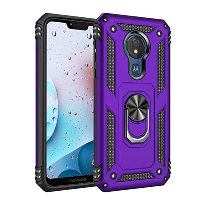 Moto G7 Power Case - Military Grade 360 Rotating Metal Ring Holder Kickstand Protective Phone Cover for Motorola Moto G7 Power, Purple