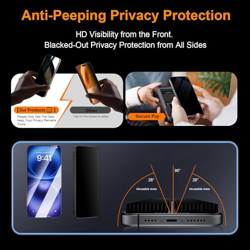 OneFish Privacy Screen Protector for iPhone 14 Pro Max, 2 Pack | Anti Spy Private Tempered Glass Edge Protection , Dynamic Island Compatible Installation Frame , 9H Glass Scratch Resistant - size: IPhone 14 Pro Max