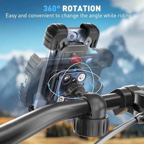 Motorcycle Phone Mount Holder - Upgrade Vibration Dampener - 360° Rotatable Bicycle Phone Holder, Bike Handlebar Phone Clip for 5.1" - 6.8" Smartphones