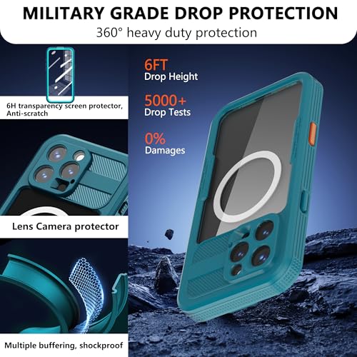 Waterproof Phone Case for iPhone 16 Pro Max 6.9 inch Magnetic - color: Cyan-Teal, size: iPhone 16 Pro Max 6.9 inch