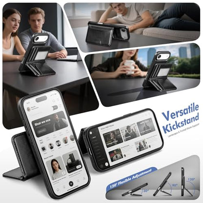 Antsturdy Compatible with MagSafe iPhone 17 Air Wallet Case,Black | 2 in 1 Detachable Magnetic,Credit Card Holder Slots,RFID Blocking,PU Leather,Kickstand,Flip Folio Phone Cover for Men & Women - color: Black, size: iPhone 17 Air - 6.5"