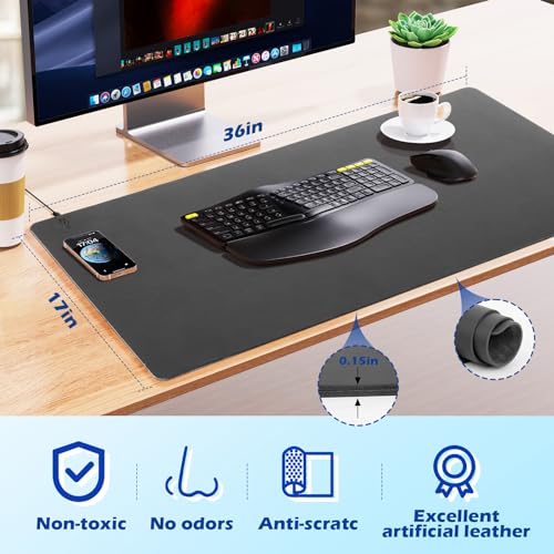 Wireless Charging Desk Mat, Mouse Pad, Black-L, 36 * 17inch - color: Black-l, size: 36" x 17"