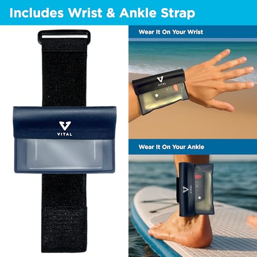 VITAL Waterproof Wallet for Swimming - Small Waterproof Key Holder Pouch - Submersible, Floating, Rain & Water Proof Surfing Car Key Fob Case Dry Bag with Wrist Ankle Strap