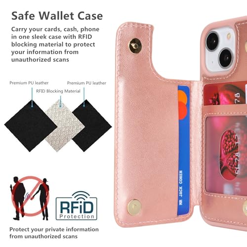 iCoverCase Compatible with iPhone 13 Mini Case with Card Holder, Wallet Phone Case for Women Men RFID Blocking PU Leather Protective Case 5.4 Inch (Rose Gold) - color: Rose Gold