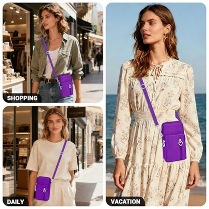 YINHEXI Small Crossbody Bags for Women Trendy, Mini Triple Compartment Cell Phone Crossbody Wallet Purses - color: Purple-2