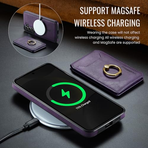 for Samsung Galaxy S26 Plus 2 in 1 Detachable Card Bag Wallet Case Durable Leather Wallets Magnetic Card Holder 4 Card Slots Ring Stand RFID Blocking Purple - color: Purple, size: Samsung Galaxy S26 Plus