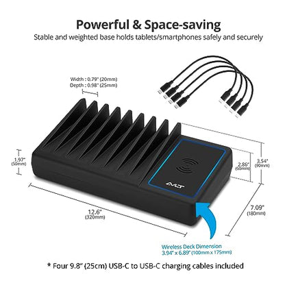 AVLT 150W 10 Port USB-A USB-C with Qi Wireless Charging Station - Black