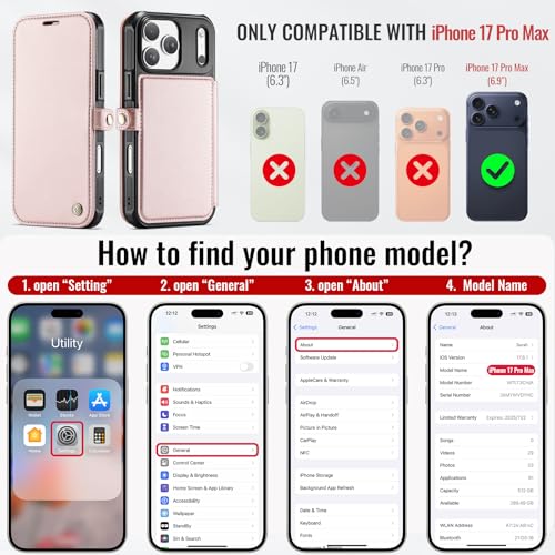 for iPhone 17 Pro Max Slim Case Wallet Wireless Charging, DeepBlue - color: Rose Gold, size: iPhone 17 Pro Max - 6.9"