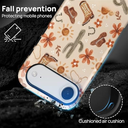 ZHEGAILIAN Case Compatible with iPhone 17 Air,Hybrid 2-Layer Hard Shell for Girl Boy Women Men,Denim Boots Cactus - color: Denim boots cactus, size: iPhone 17 Air