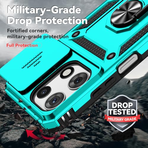 for Motorola Moto G 2025 / Moto G 2026 / Moto G Play 2026 Case, with Slide Camera Cover Screen Protector Ring Holder Kickstand Military Grade Protection 15ft Drop Tested Protective Phone Case (Mint) - color: Mint with camera cover Military-Grade 2nd gen