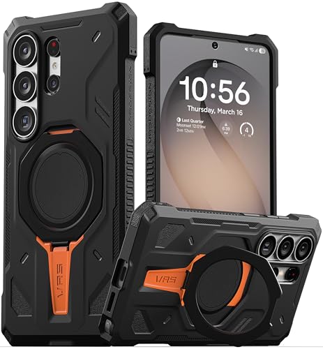 VRS DESIGN TerraGuard Active for Samsung Galaxy S26 Ultra Case (2026), Magnetic Charging Compatible Ring Kickstand, Heavy Duty Rugged Shockproof Cover (Matte Black) - color: Matte Black