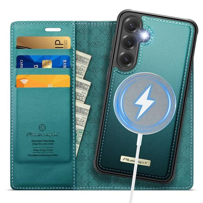 for Samsung Galaxy S26 5G 2in1 Detachable Wallet Case, Blue Green | Compatible with Magsafe, Magnetic, RFID Blocking Card Holder, Shockproof, Kickstand, Wireless Charging, PU Leather Flip Cover - color: (Detachable 2 in 1)-Blue Green, size: Galaxy S26