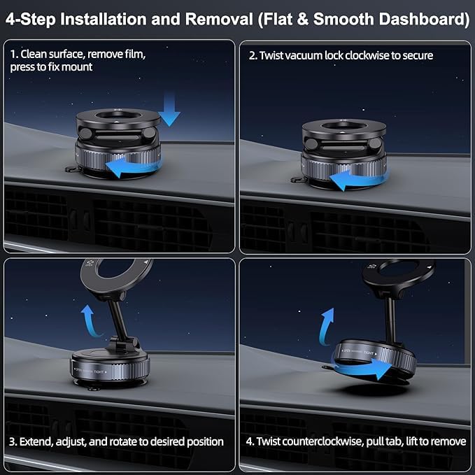 2026 Upgraded Magnetic Car Phone Mount — 70-Pound Ultra-Strong Vacuum Suction Cup, 360° Rotation, Suitable for Cars/Gyms/Mirrors/Smooth Surfaces, Compatible with iPhone, Android, and All Smartphones