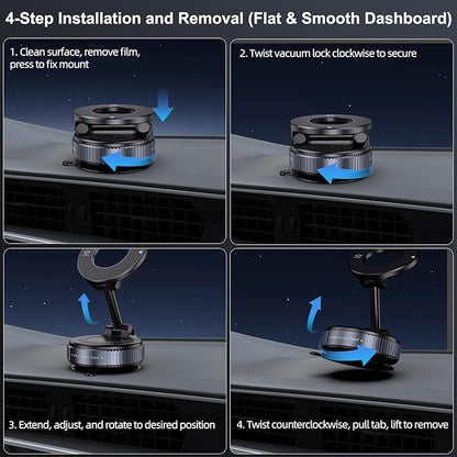 2026 Upgraded Magnetic Car Phone Mount — 70-Pound Ultra-Strong Vacuum Suction Cup, 360° Rotation, Suitable for Cars/Gyms/Mirrors/Smooth Surfaces, Compatible with iPhone, Android, and All Smartphones