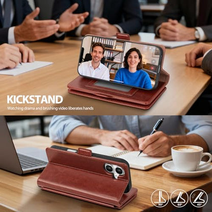 Compatible with iPhone 17 Case Wallet with Card Holder [7 Card Slot] Women Men,RFID Blocking Luxury PU Leather Phone Case Flip Folio Protector Cover Credit Card Slot Kickstand,Brown - color: Brown, size: iPhone 17