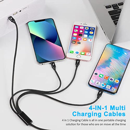 Travel Essentials, 4 in 1 Multi Charging Cable 2Pack 6.6ft Multiple Charger Cord USB A to USB C/Micro USB Connector for Cell Phone/Tablets/Galaxy/Pads and More