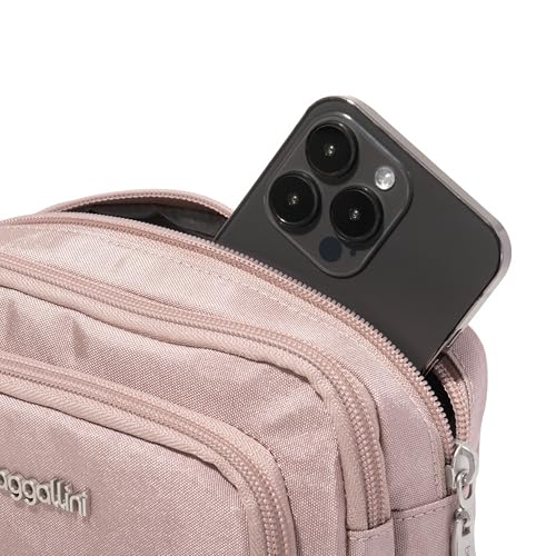 Baggallini Triple Zip with Front Wallet/Trifecta RFID Wallet Crossbody - color: Blush Shimmer