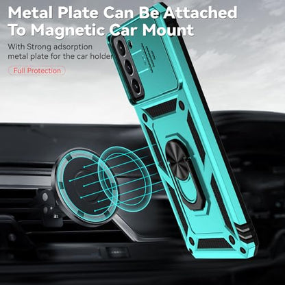 for Samsung Galaxy S20 FE 5G Case with Camera Lens Cover HD Screen Protector, Military-Grade Drop Tested Magnetic Ring Holder Kickstand Protective Phone Case for Samsung Galaxy S20 FE 5G (Mint) - color: Mint with camera cover Military-Grade 2nd gen