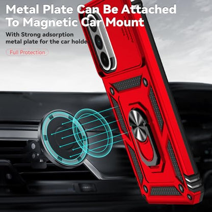for Samsung Galaxy A36 5G Case with Slide Camera Cover HD Screen Protector [Military Grade 16ft. Drop Tested] Magnetic Ring Holder Kickstand Protective Phone Case for Galaxy A36 5G 2025, Red - color: Red w/ Slide Camera 2nd gen. Military Grade