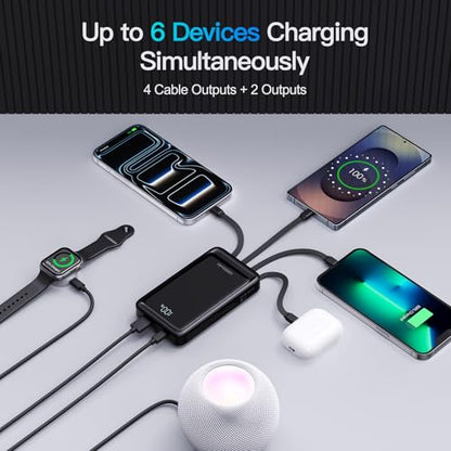 2 Pack 10000mAh Power Bank with 4 Built-in Cables for iPhone Android