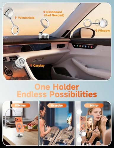 Car Phone Holder for Magsafe, [105+LBS Suction & 3800gf Magnetic] - color: Silver