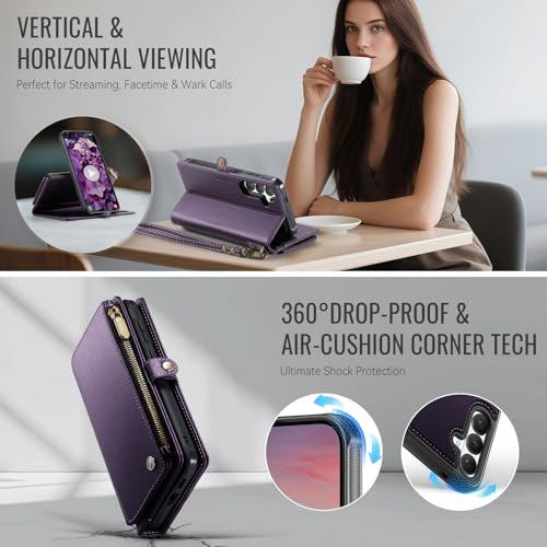 Defencase for Galaxy S26 Case Wallet Compatible with Magsafe 6.3", Purple | Magnetic Detachable, with RFID Bolcking Card Holder, Zipper Strap, PU Leather Drop-Proof Phone Cover for Samsung Galaxy S26 - color: (Detachable with Magsafe)-Purple