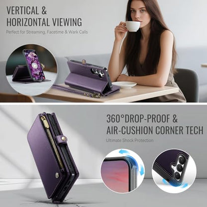 Defencase for Galaxy S26 Case Wallet Compatible with Magsafe 6.3", Purple | Magnetic Detachable, with RFID Bolcking Card Holder, Zipper Strap, PU Leather Drop-Proof Phone Cover for Samsung Galaxy S26 - color: (Detachable with Magsafe)-Purple