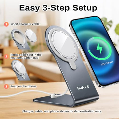 MagSafe Charger Stand Compatible with Apple MagSafe Charger 15W/25W, Aluminum Desktop Dock for iPhone 17/16/15/14/13/12, Portrait & Landscape Viewing, Cable Slot, Charger Not Included, Grey - color: Gray