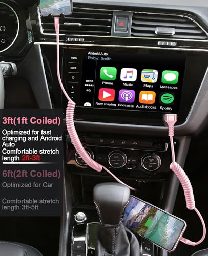 90 Degree USB A to USB C Cable Coiled, 3FT USB C Cable 3A Fast Charging - color: Pink, size: 3FT