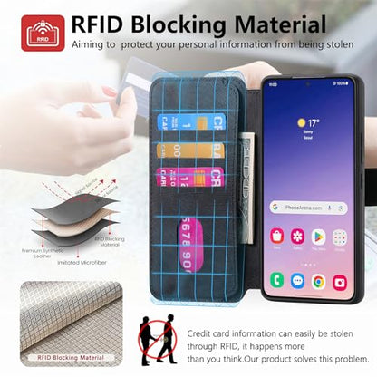 2 in 1 Detachable Wallet Case for Samsung Galaxy S24 5G CMG Black | PU Leather Magnetic Flip Folio Case with RFID Blocking Card Holder, Credit Card Slots Kickstand, Shockproof Protective Cover - color: Black, size: Samsung Galaxy S24
